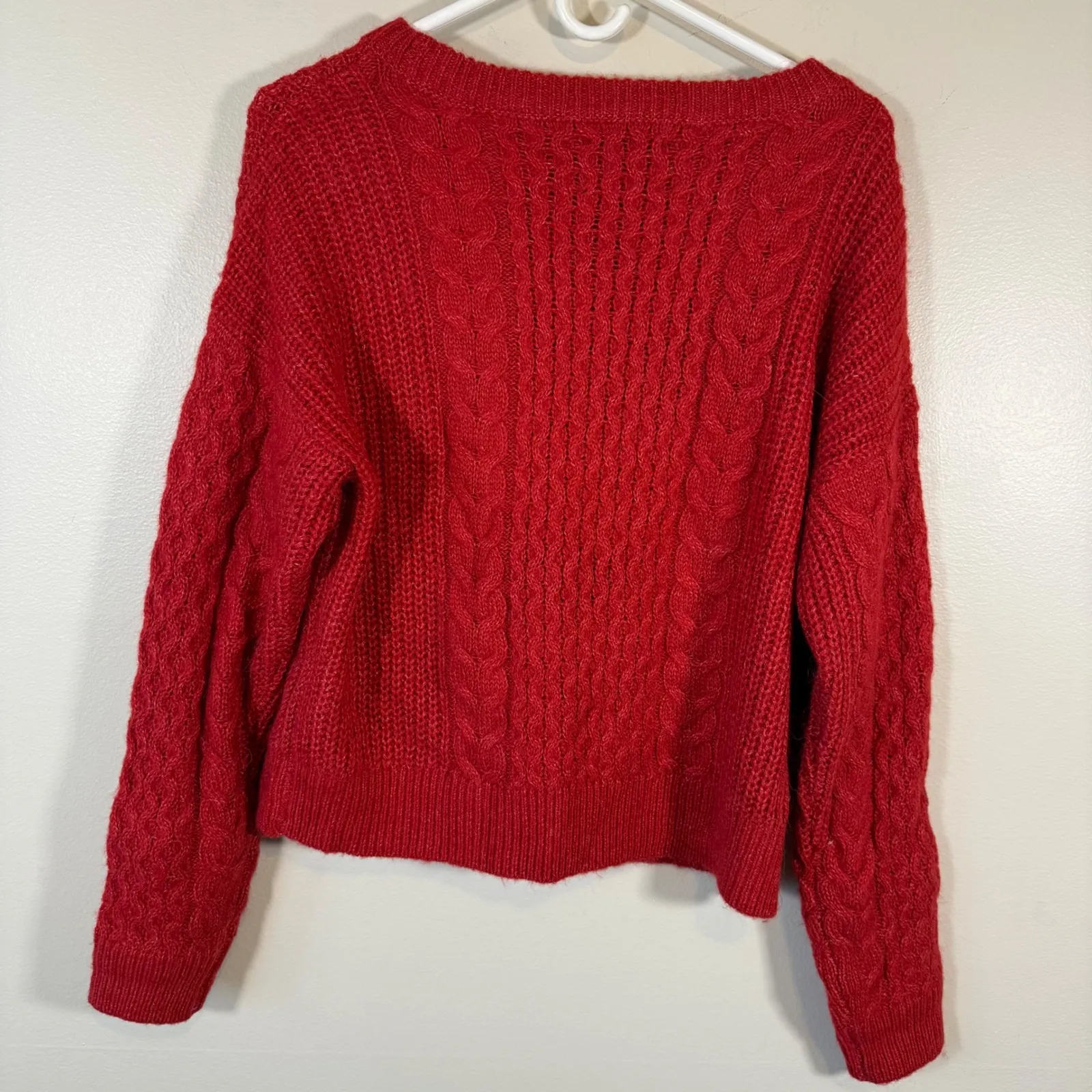 Abercrombie Fitch Red Cable Knit Sweater Women Medium Cozy Warm Winter Holiday - Image 6