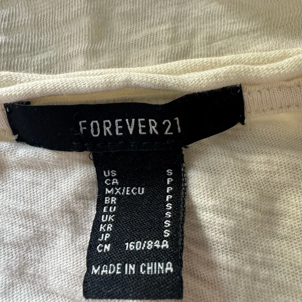 Forever 21 Beige Cropped Baseball Short Sleeved Top - Image 4