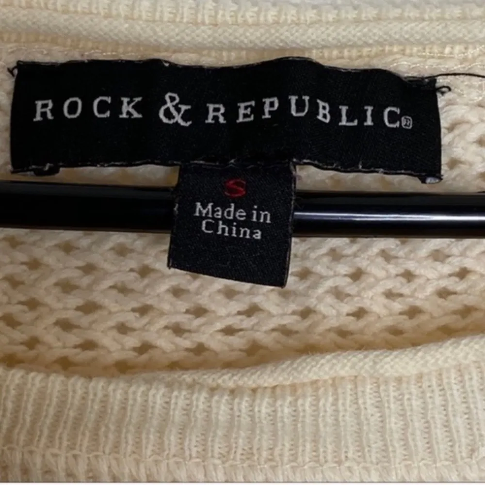 Rock and Republic cream hi lo waffle knit sweater - Image 3