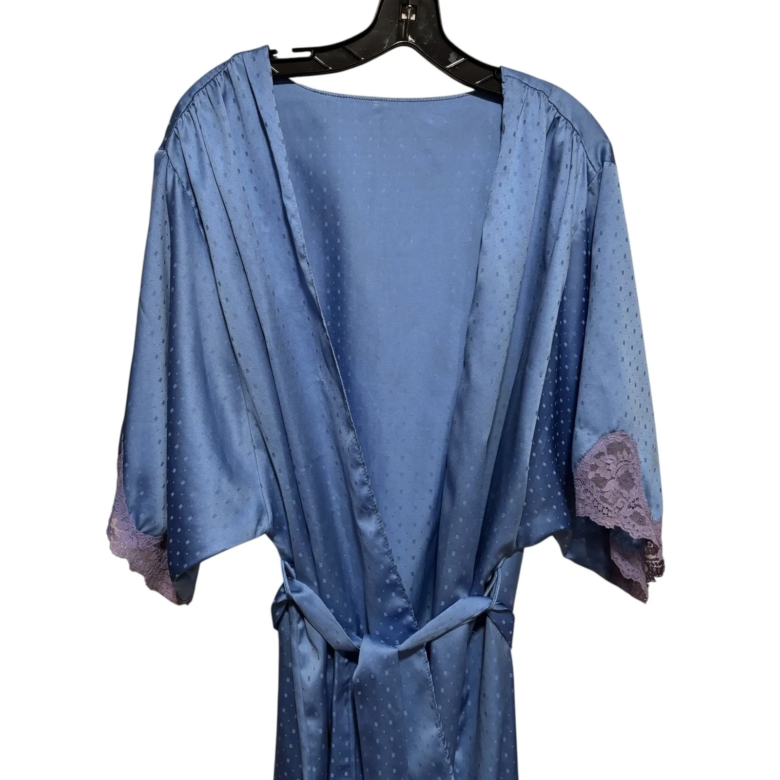 Victoria Secret Blue Satin Lace Trim Vintage Gold Label Robe and Belt OS - Image 3