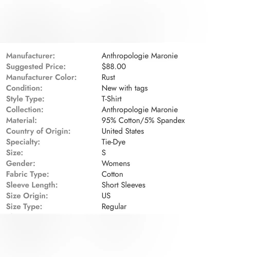 Anthropologie Maronie rust cotton tie dye short sleeve tee shirt. Size Small.NWT - Image 3