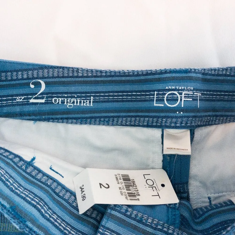 Loft  Striped Blue Green White Mini Shorts Womens Size 2 - Image 8