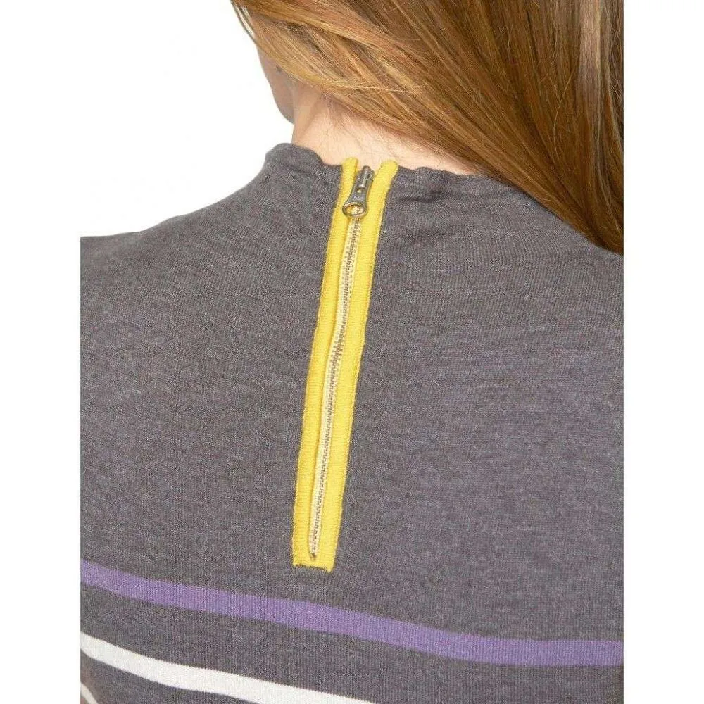 NEW Hatley Charcoal Gray Striped Short Sleeve Funnel Neck Soft Knit Dress XS - Image 2