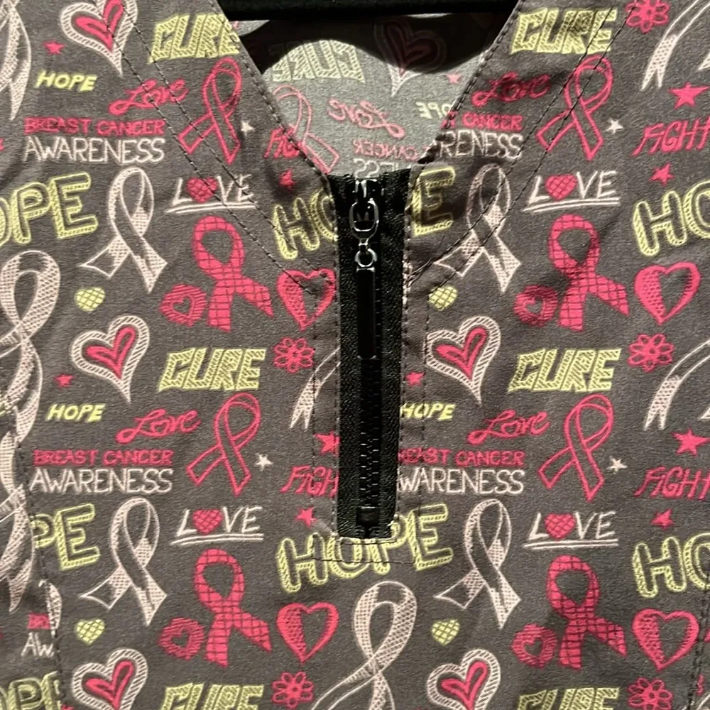 Scrubaid Women’s Tapered Fit Four Way stretch Scrubs Top Breast Cancer Awareness Gray Size L - Image 4