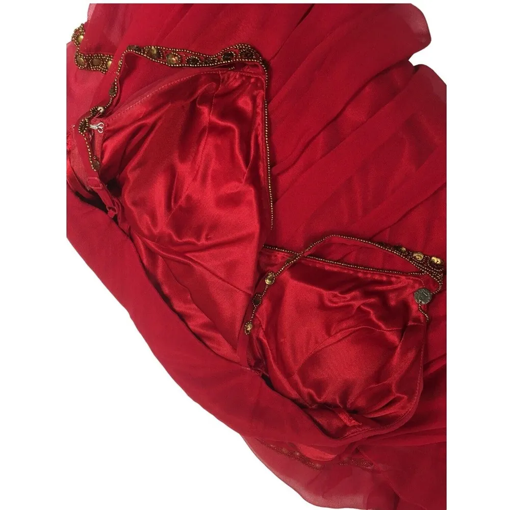 Adrianna Papell Evening Silk Embellished Beaded Gypsy Strap Dress Red 12 - Image 9