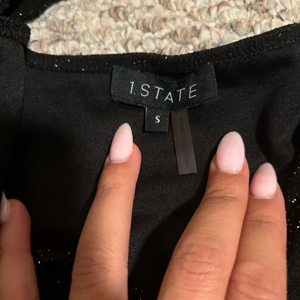 1.State Cropped Textured Wrap Top Black Glitter Shimmer- Size Small - Image 8