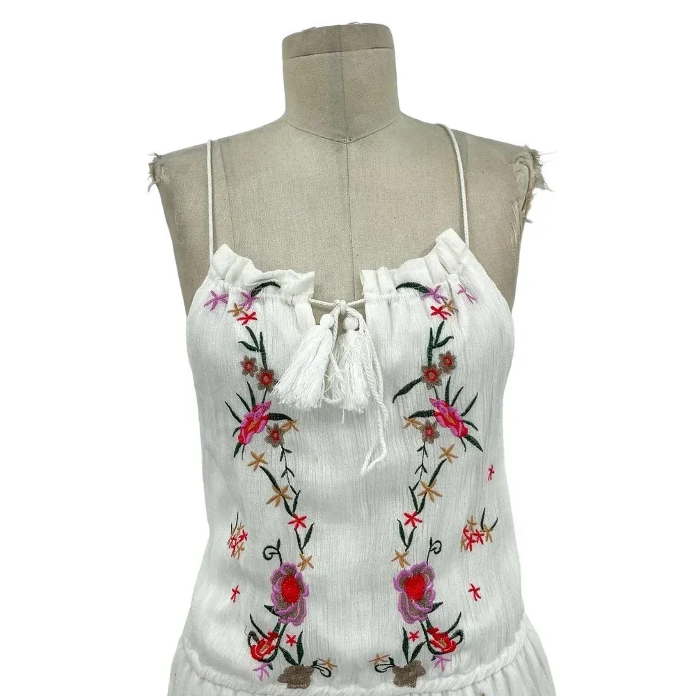 Raga Flora Romper White Embroidered Tasseled Size‎ Small - Image 4