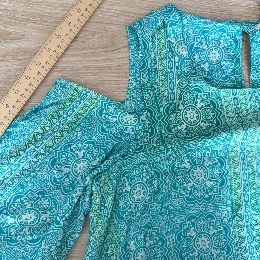 Rose & Olive 1X NEW Aqua Floral Cold Cut Out Shoulder Blouse Boho Mermaid Ombré - Image 8