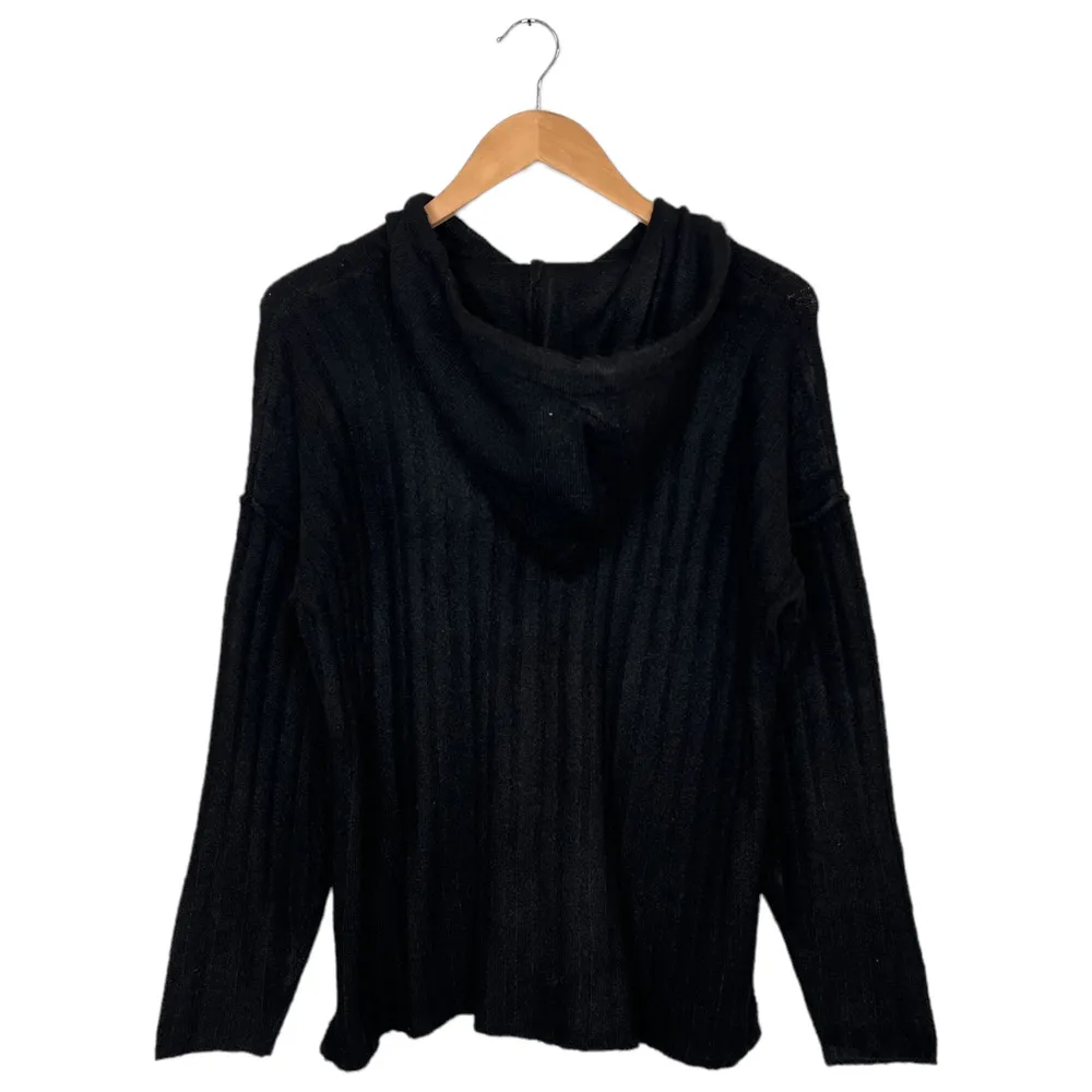 New Sweet Romeo Sweater Womens XS Ribbed Drawstring Hoodie Split High Low Black - Image 5