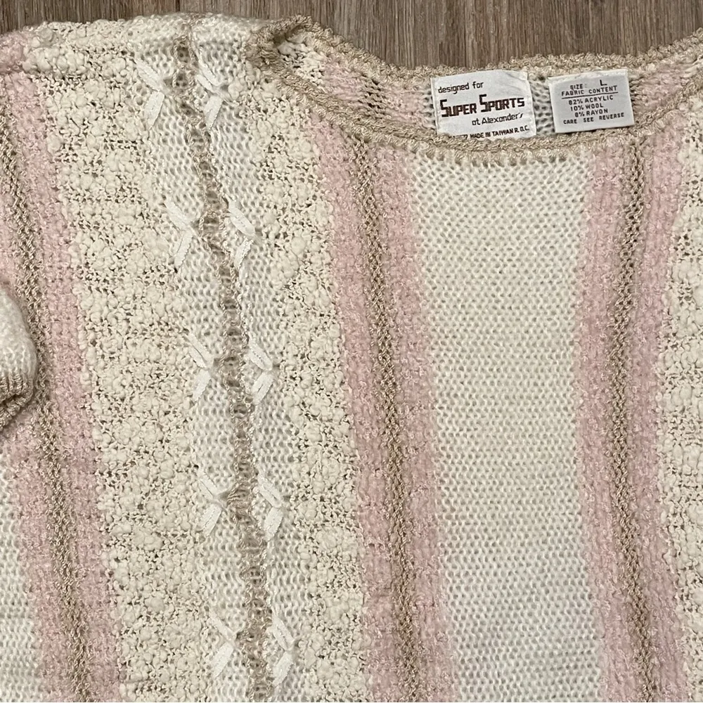 Vintage Knit Sweater Size L Cream Pink Twee Granny Cottagecore Size L - Image 4