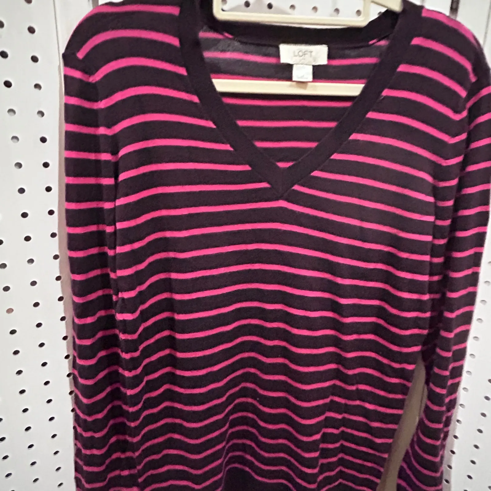LOFT Women's Striped V Neck Long Sleeve Sweater Pink Black Size Medium - Image 2