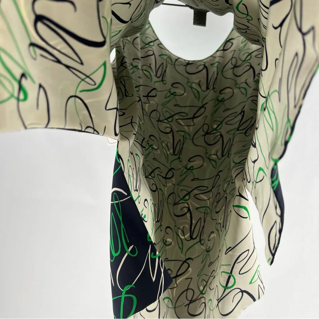 Peter Nygard Silk Green Navy Sleeveless Scribble Printed Women's Tank Top 12 - Image 10