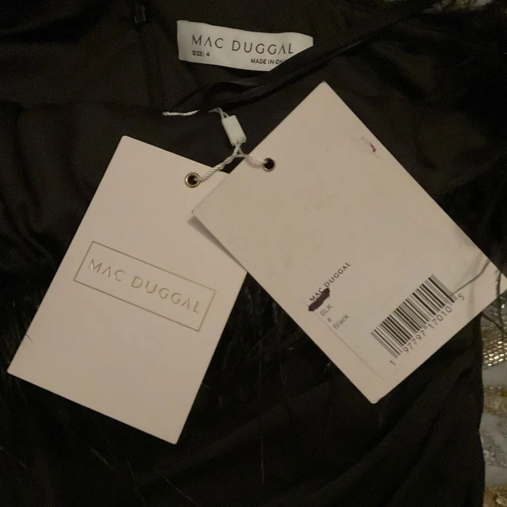 MAC DUGGAL 68456 Black One Shoulder Feather Trim Gown Dress - Image 13