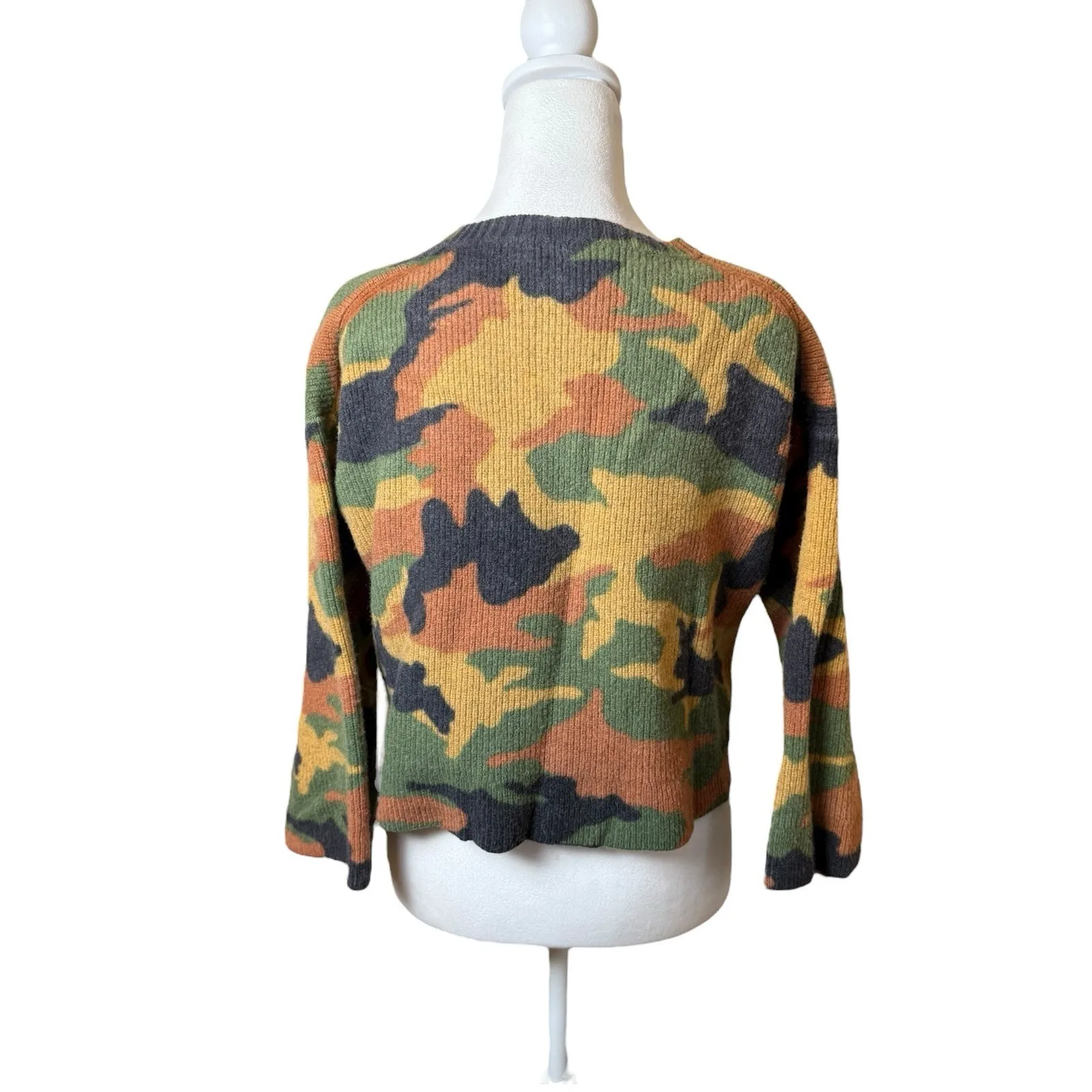 Madewell Cottontail Camo Wide Sleeve Sweater 100% Merino Wool Womens Medium - Image 6
