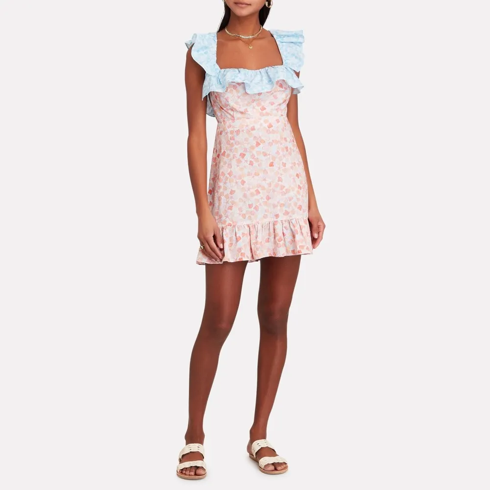 NWT RIXO Kai Abstract Print Ruffle Pastel Pink Blue Square Neck Mini Dress US 6 - Image 40