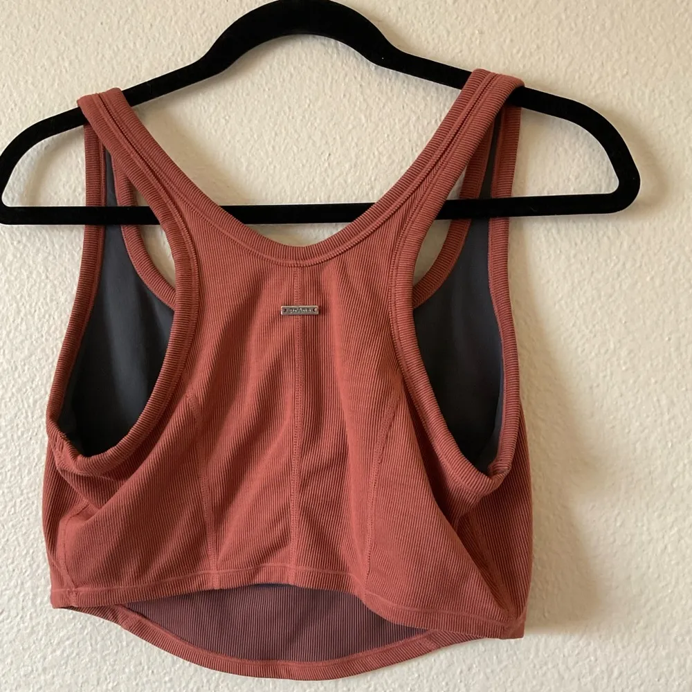 Prana Becksa Bralette Crop Top Sports Bra Heather Liquer Orange Ribbed - Image 4