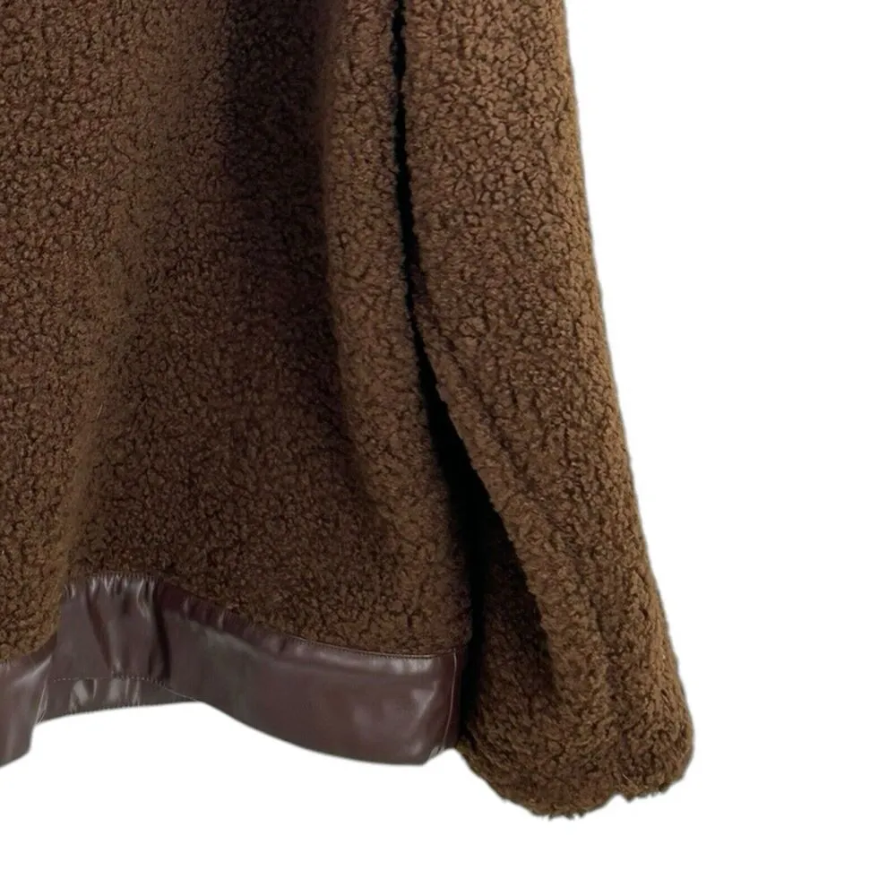 Bloomchic PU Leather Patchwork Metal Detail Brown Teddy Jacket Size 14/16 - Image 7