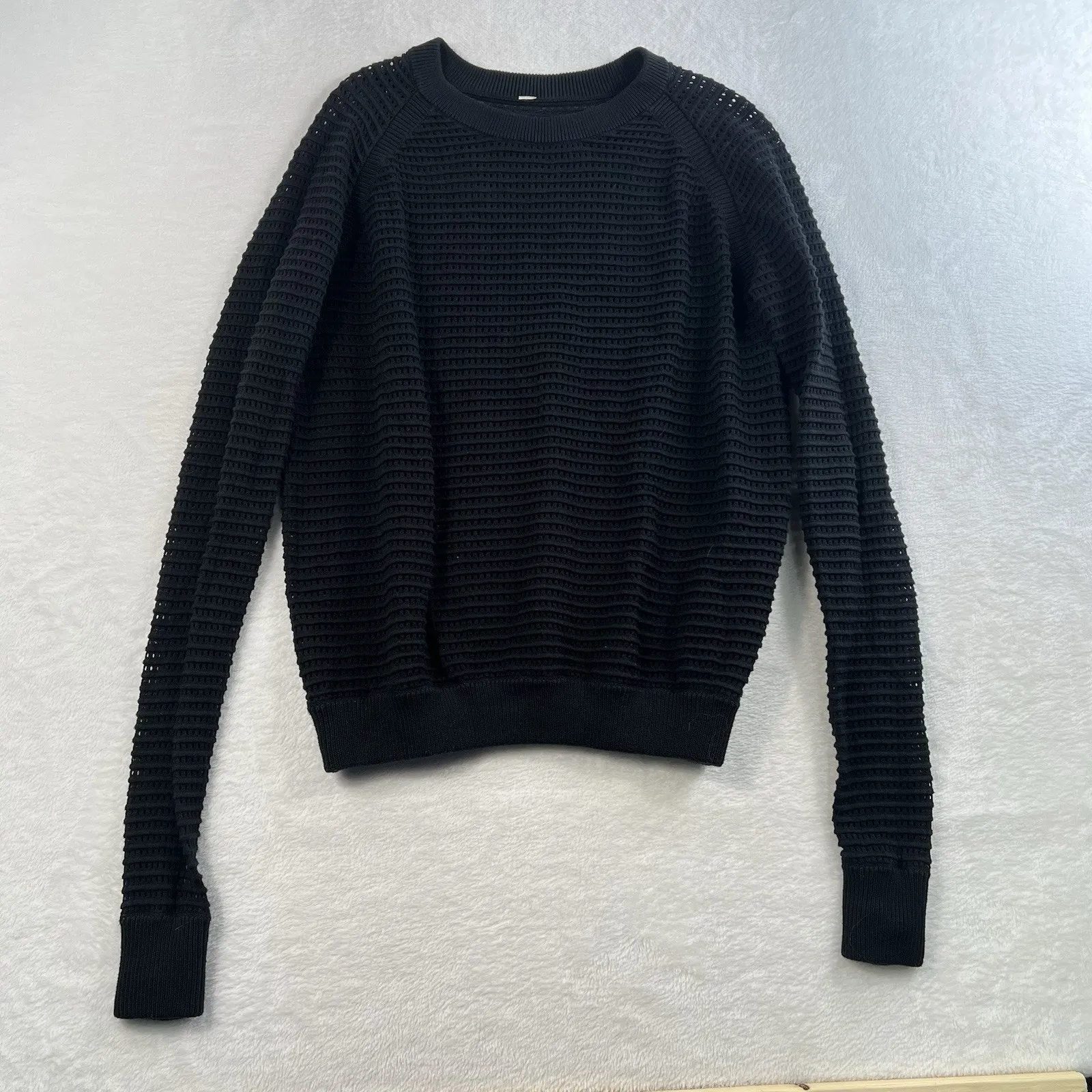 Lululemon  Sz 10 Sweater Devi Crew Pointelle Black Knit Lightweight Open Holes - Image 4