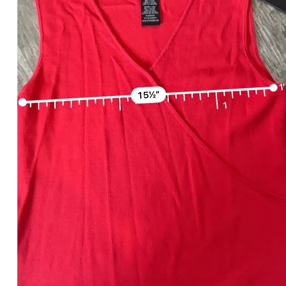 Cable & Gauge Sleeveless Knit Top Surplice V-Neck Red‎ Blouse XL - Image 5