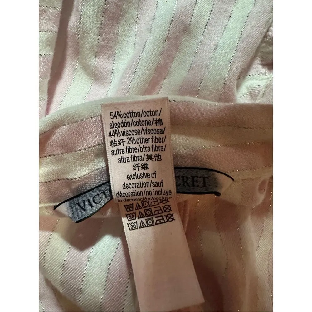 Victoria’s Secret pink white metallic silver striped pajama set sz small - Image 11