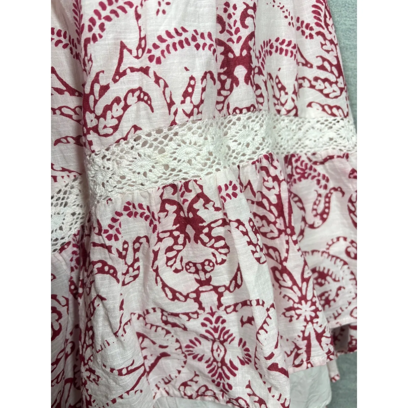 Maeve Anthropologie Dress S Red Floral Babydoll Mini Flutter Sleeve Lace Cottage Pink Size undefined - Image 9