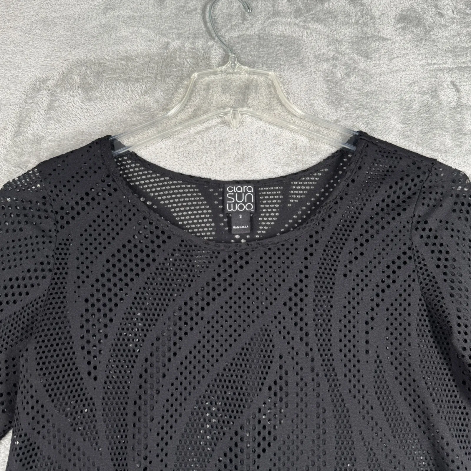 Ciara Sunwoo Shirt Black Mesh Tunic Top‎ Black Asymmetrical Lagenlook Edgy Small - Image 4
