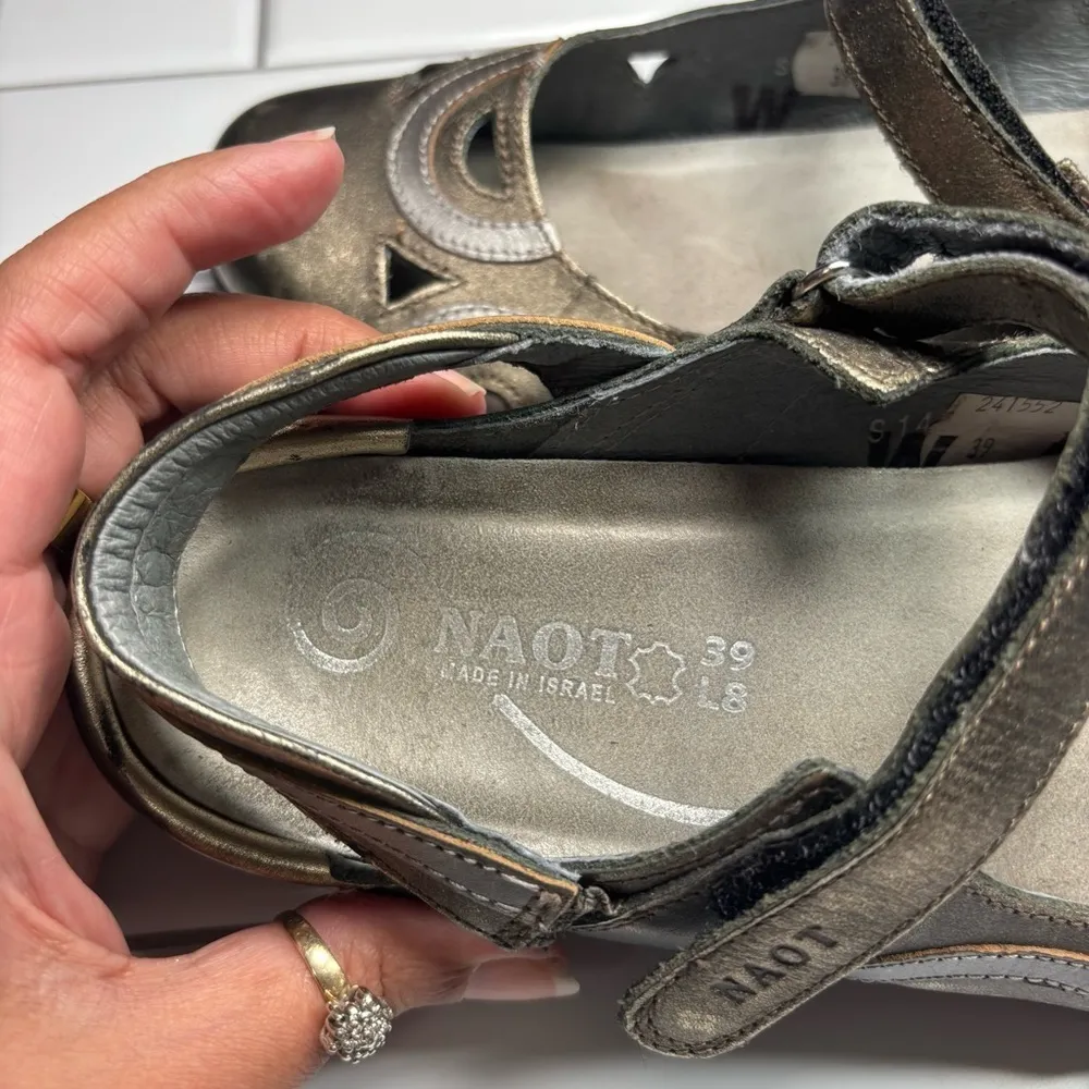 Naot Rongo Mary Jane Koru Brass Lthr/Pewter Lthr metallic‎ women’s size 8 or 39 Gold - Image 13