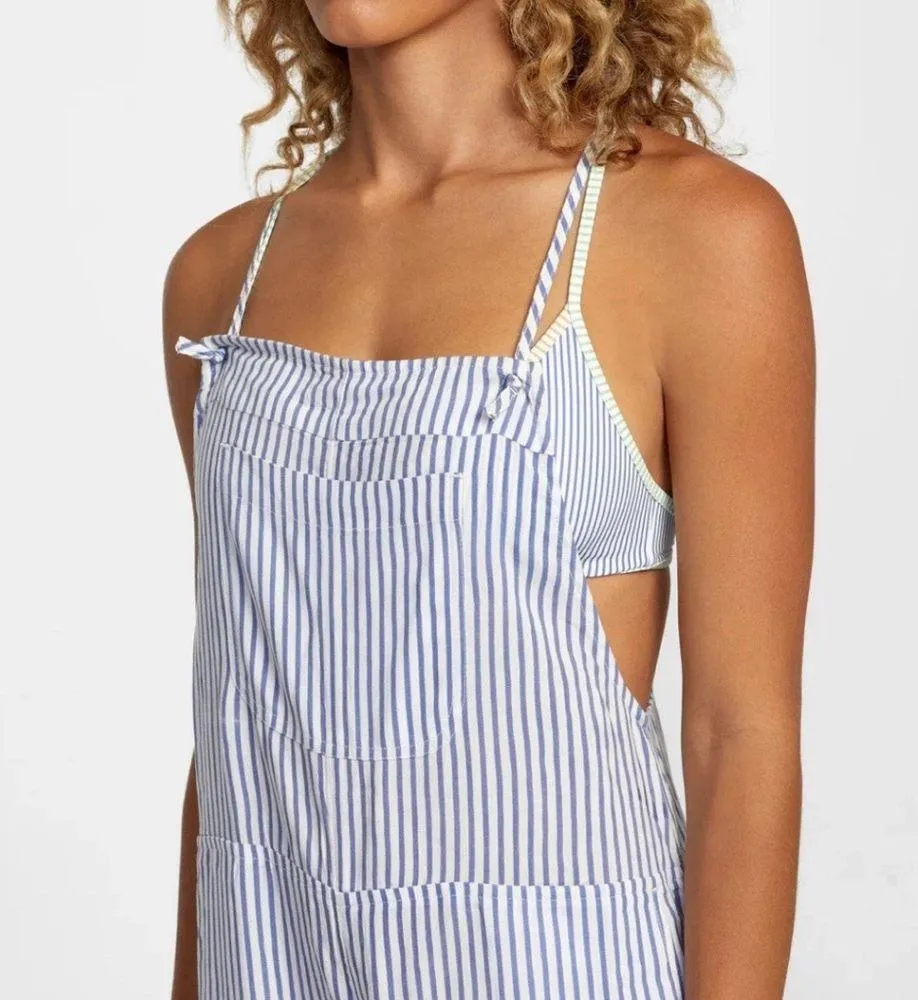 RVCA Zika jumper Blue Striped Overalls COVERUP jumpsuit XS - Image 8