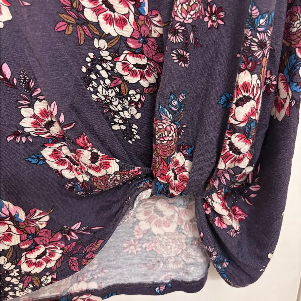Nine Britton Purple Floral Knit Top Twist Front Hem Casual Office Chic Medium - Image 6