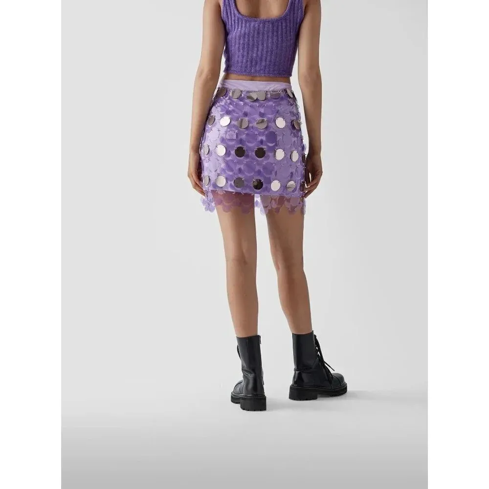 PACO RABANNE Sequin Mini Skirt in Lila 36 3 4 New Rero Disco Beaded Purple Size undefined - Image 12