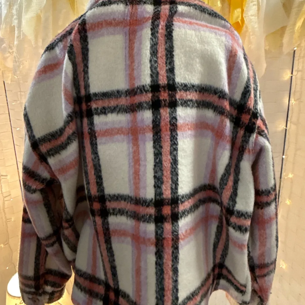 Bagatelle Pink and Black Plaid Teddy Jacket - Image 5