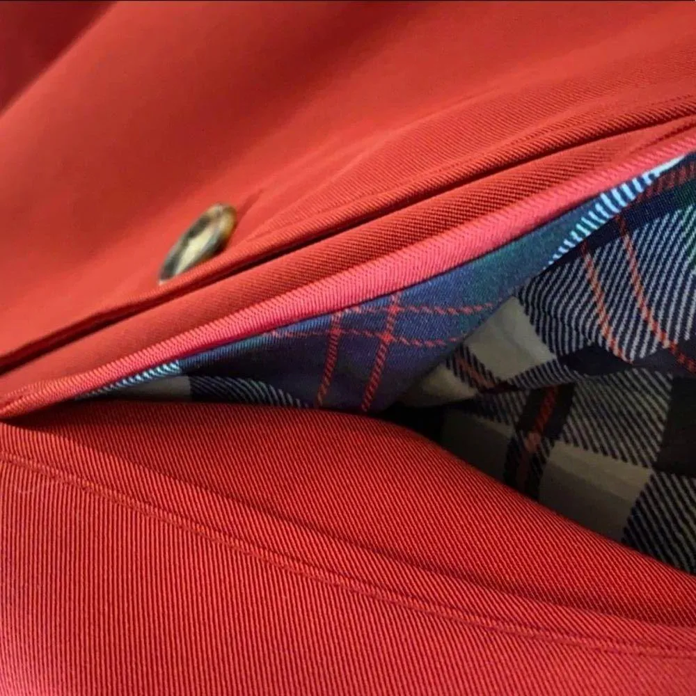 LL Bean red trench coat  jacket with plaid lining - Image 8