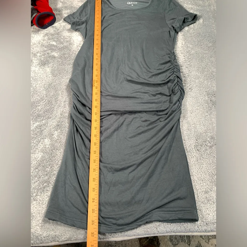 Quince tencel jersey maternity ruched dress dark olive medium - Image 7