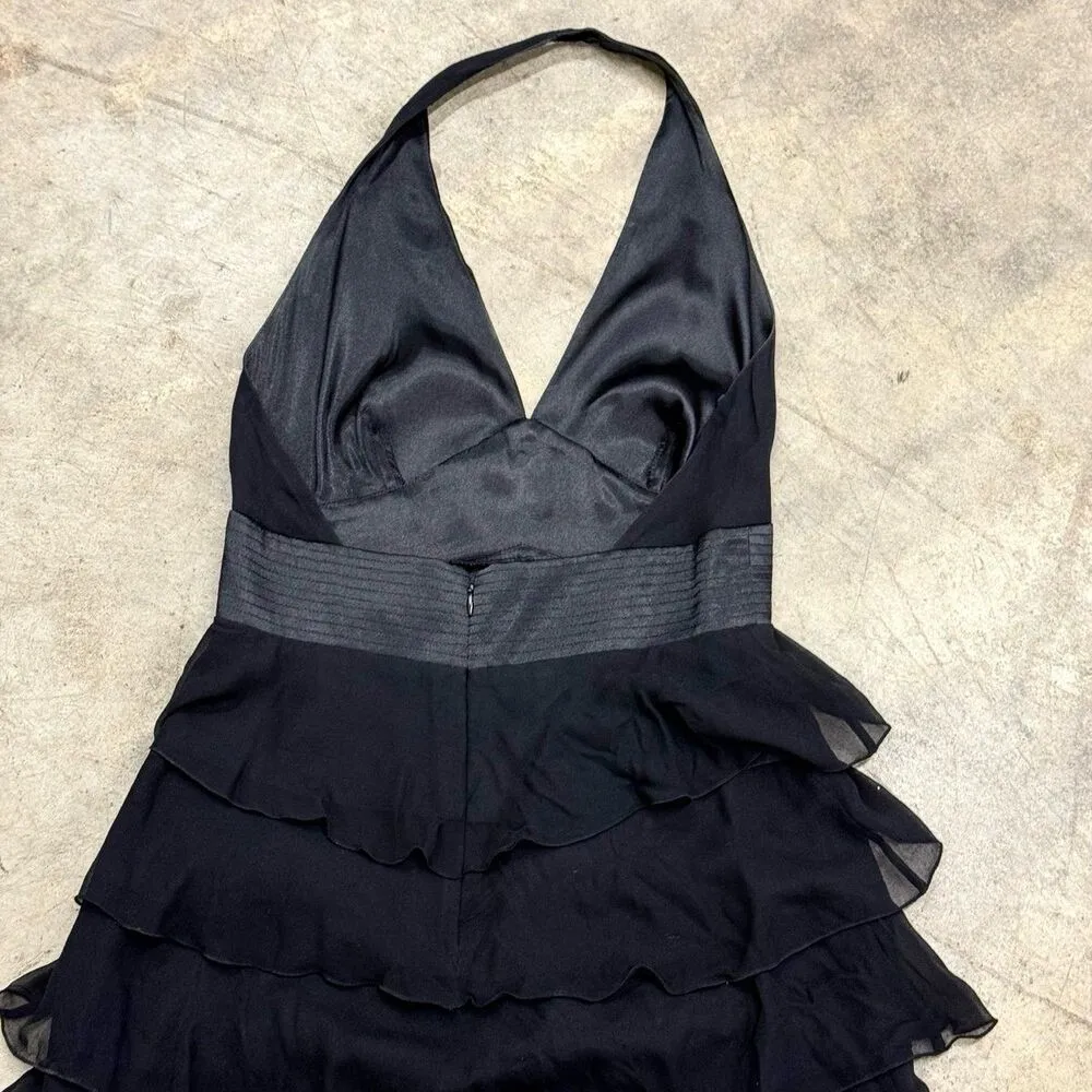 Vintage Laundry by Shelli Segal y2k silk coquette halter ruffle dress - Image 6