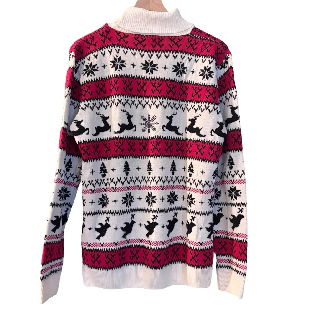 Women's Boohoo red white Christmas Holiday fair isle turtleneck sweater size lg - Image 4