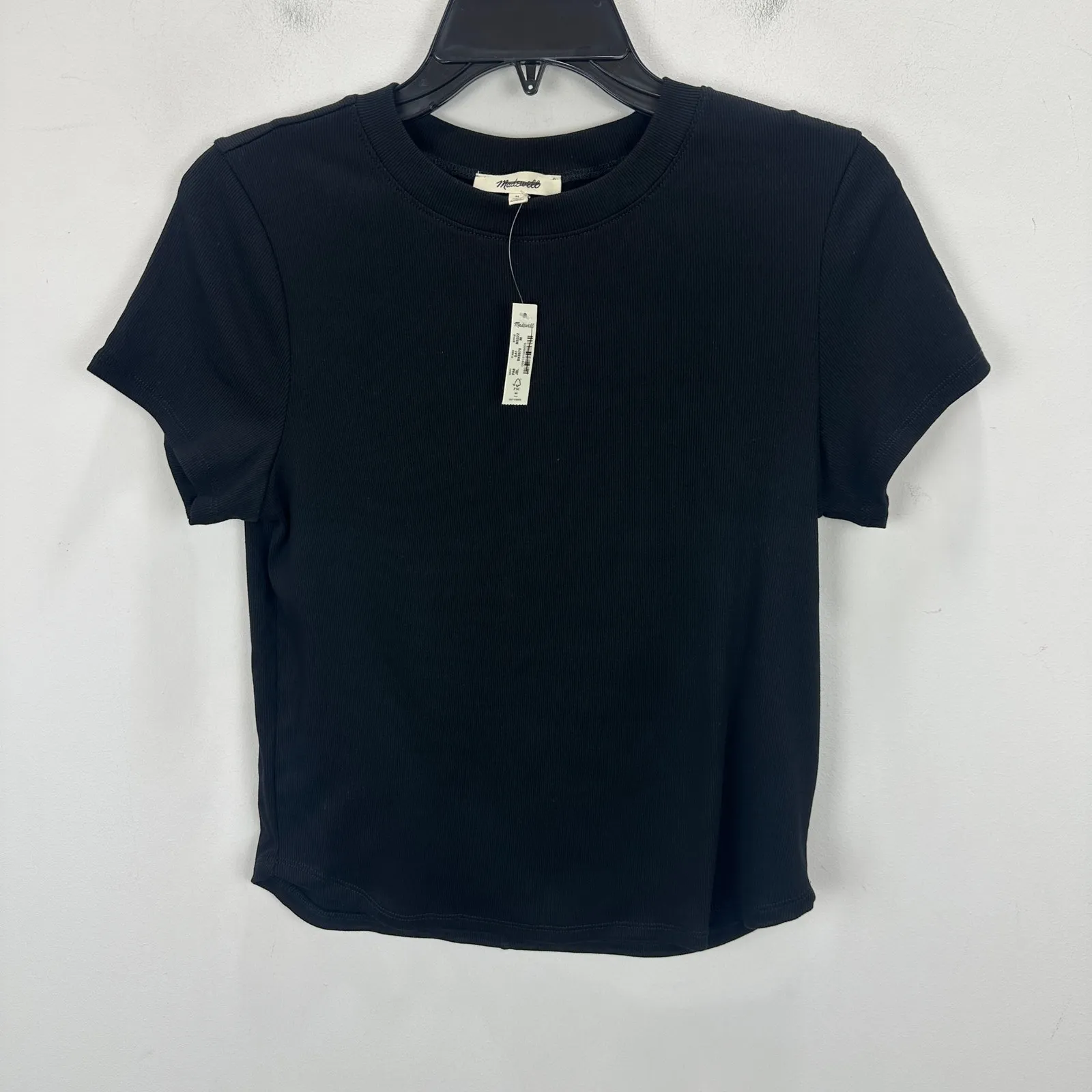 Madewell Regenerative Cotton Ribbed Crewneck Tee Shirt Jet Black Medium NWT - Image 4
