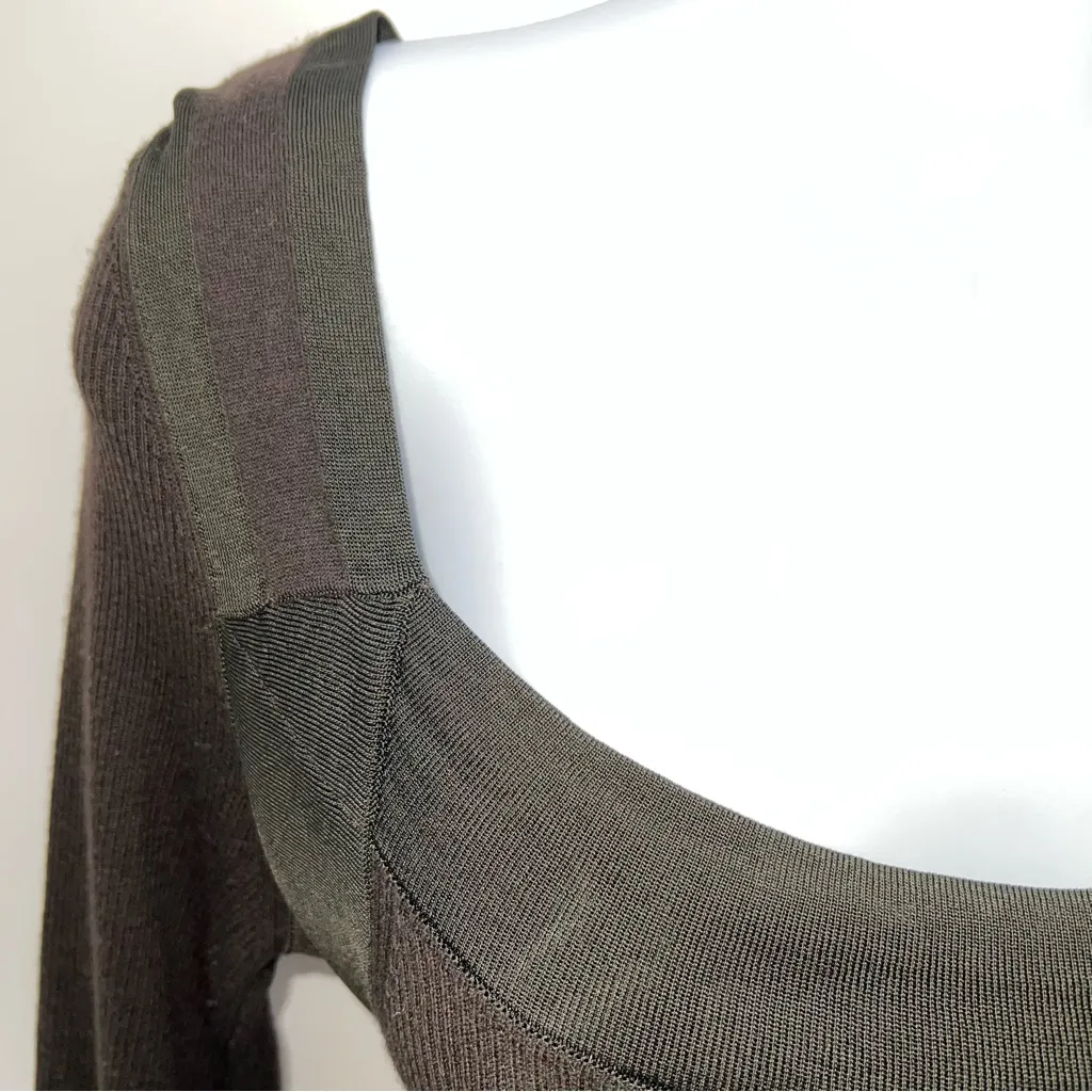 Gucci Olive and Brown Long Sleeve Ribbed Knit Top Shirt Made in Italy-Size L - Image 5