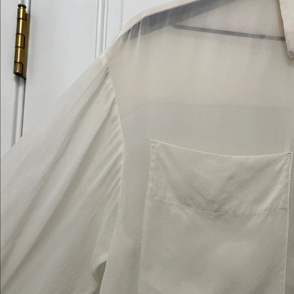 DKNY 100% Silk Sheer Organza Oversized Long Sleeve Blouse - Size Small - Image 5