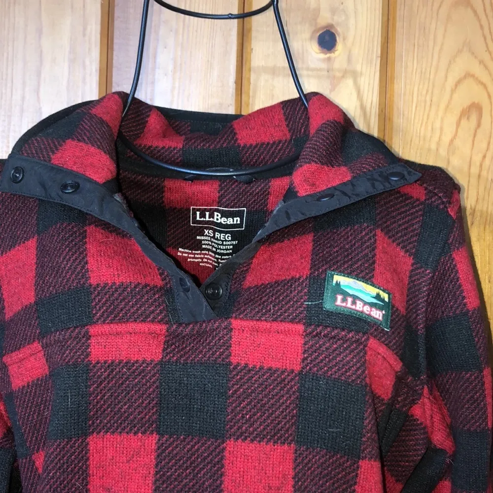 LLBean Buffalo Check Pullover plaid print size XS Christmas holiday swea… - Image 2