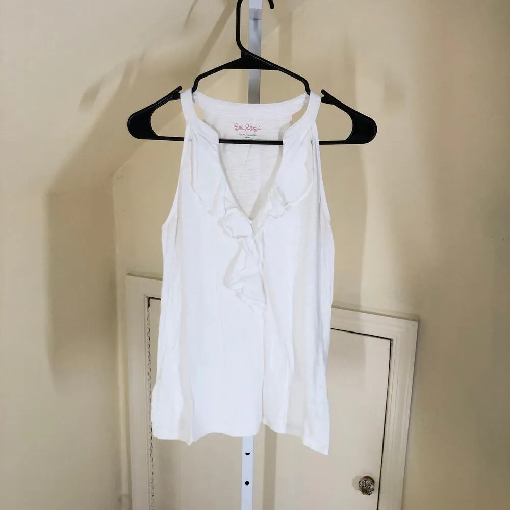 Lilly Pulitzer EUC Women's 100% Pima Cotton Shay Ruffle Tank Top Resort White S - Image 2