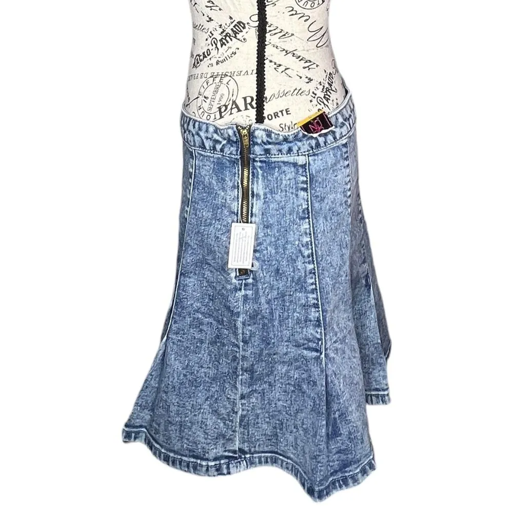 No Boundaries SIZE 13 Juniors Pleated Acid Wash Zipper Closure Jean Denim Skirt - Image 4