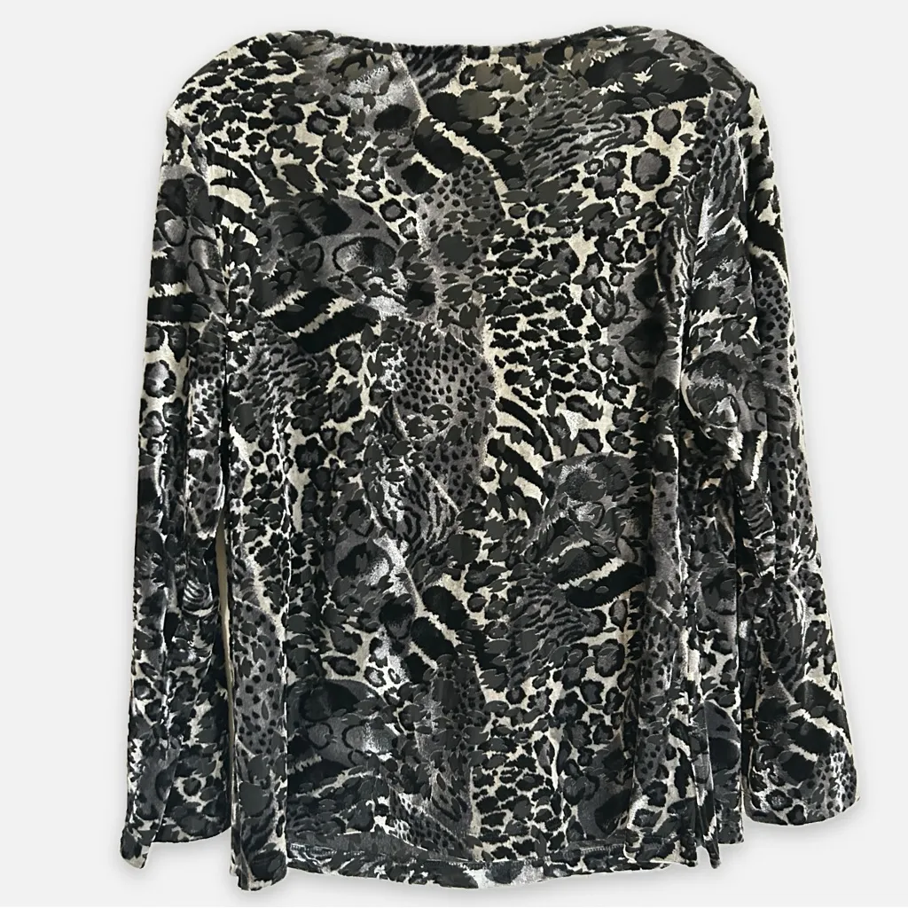 Whimsigoth Vintage Y2K Velvet Burnout Black and Gray Animal Print Top Women’s - Image 3