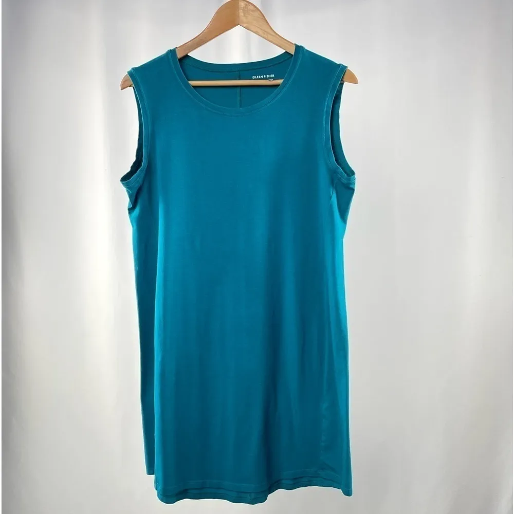 Eileen Fisher Cotton‎ Stretch Jersey Scoop Neck Dress in Jasper Blue Size Medium - Image 4