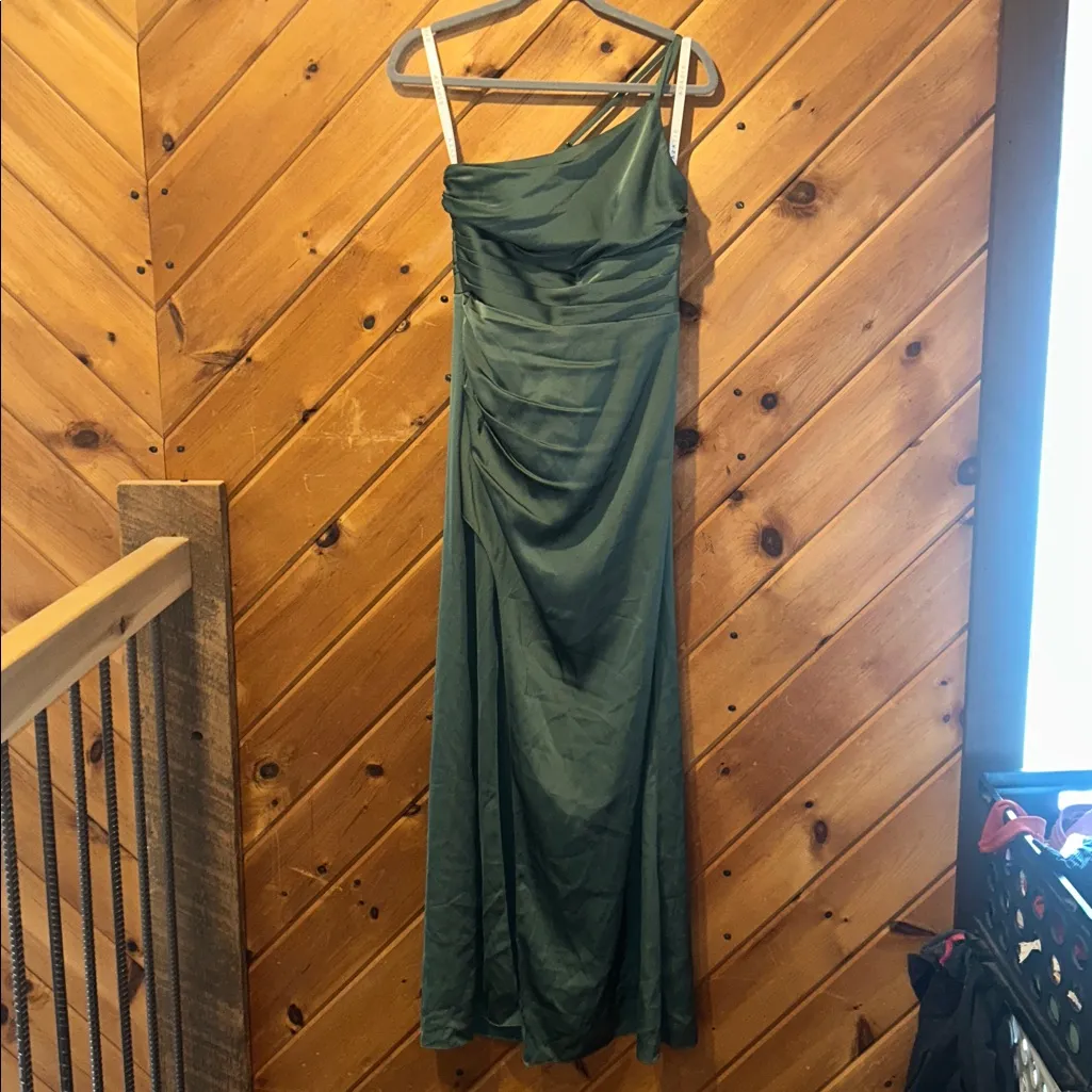 Azazie Eren Eucalyptus Sheath One Shoulder Stretch Satin Bridesmaid Dress - Image 8