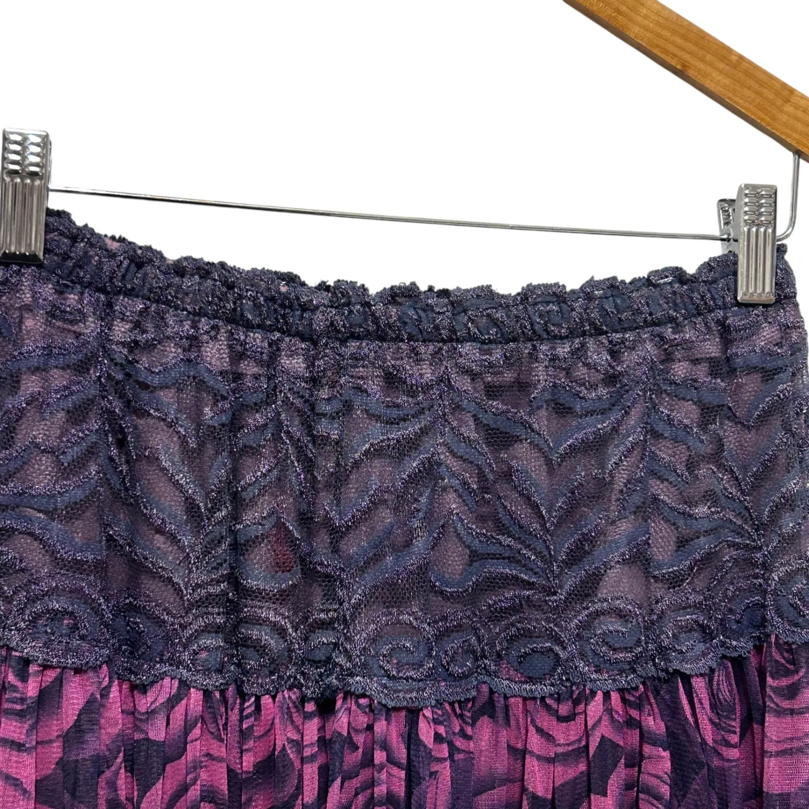 Y2K Womens Whimsygoth Skirt Purple Black Floral Lace Waist‎ Midi Fairygrunge - Image 3