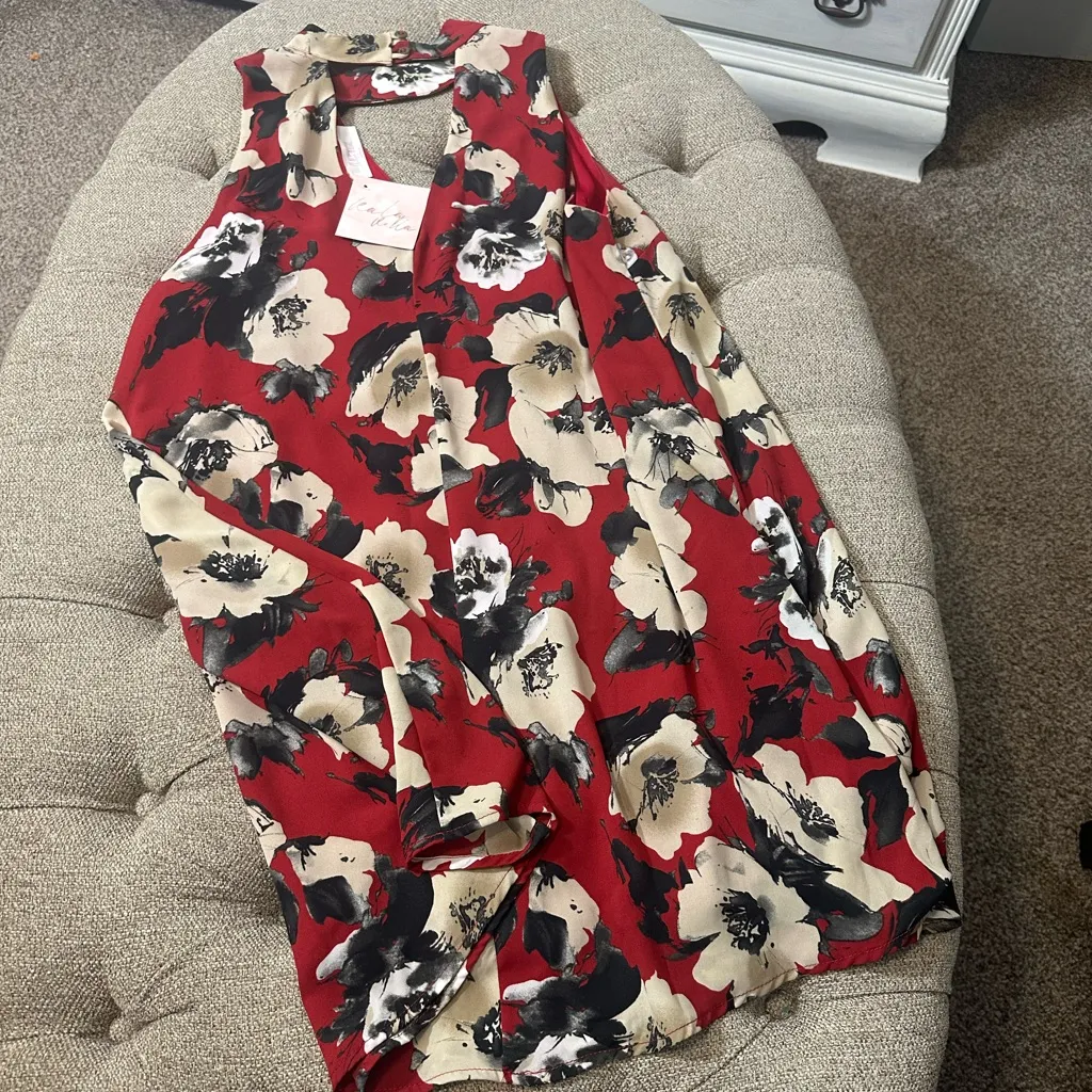 ‎Floral Choker Dress Red - Image 7