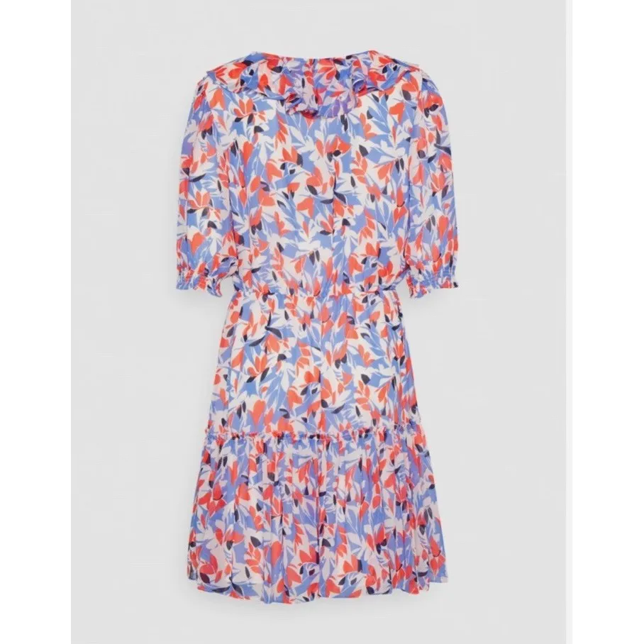 NWOT Lauren Ralph Lauren Floral Crinkled Georgette Dress Blue Orange‎ Size 14 - Image 7