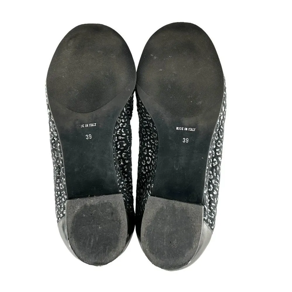 Anyi Lu Gray Cheetah Leather Metallic Pewter Cap Toe Ballet Flats Size 39 Silver - Image 7