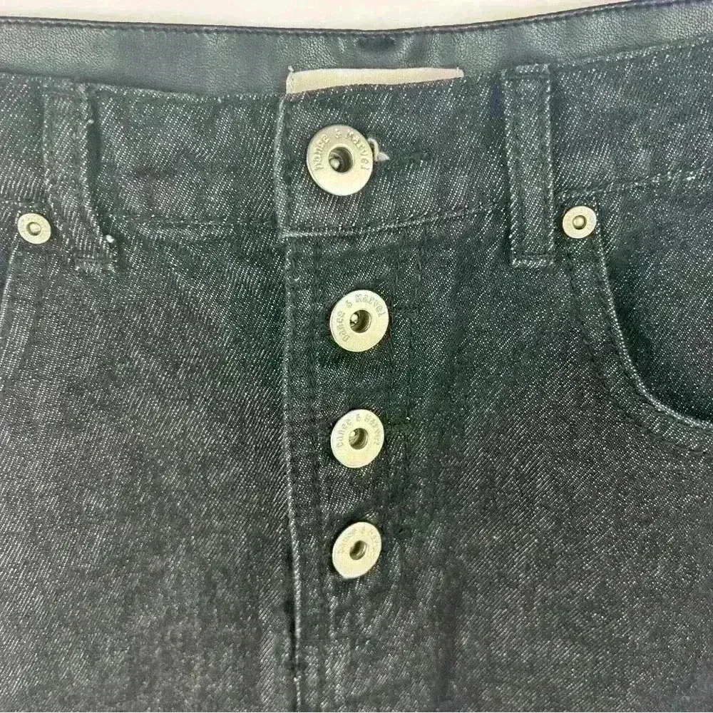 Dance & Marvel Women's Distressed Black Denim faux leather Mini Skirt Size M - Image 4