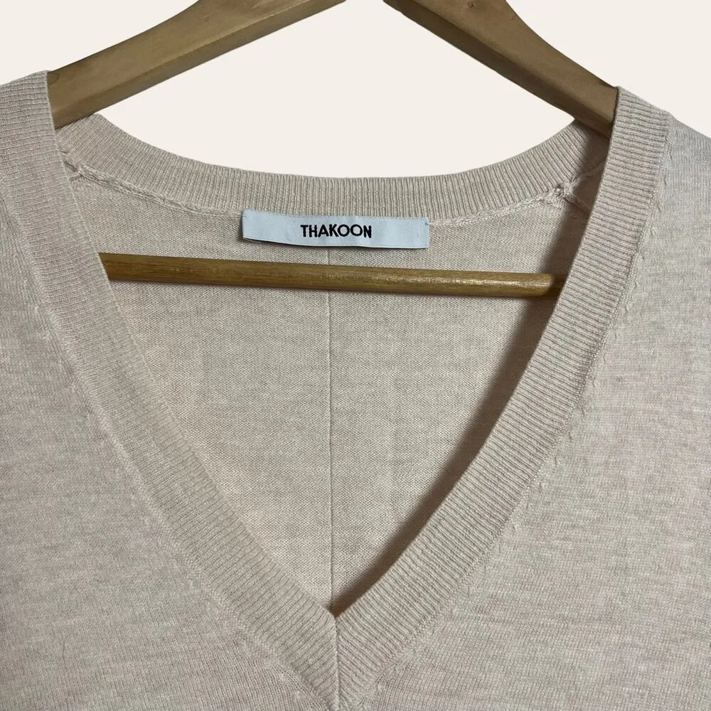 Thakoon Cream Cotton Wool Blend Long Sleeve V - Image 2